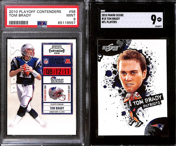 Lot of (10) Graded 2010 Tom Brady Cards w. Topps ATTAX Code Card SGC 10 & UD SP Authentic SGC 10.