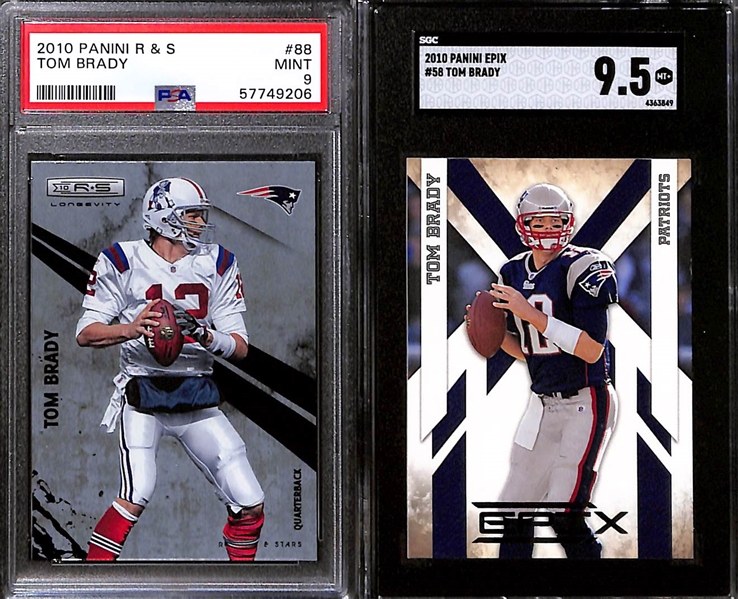 Lot of (10) Graded 2010 Tom Brady Cards w. Topps ATTAX Code Card SGC 10 & UD SP Authentic SGC 10.