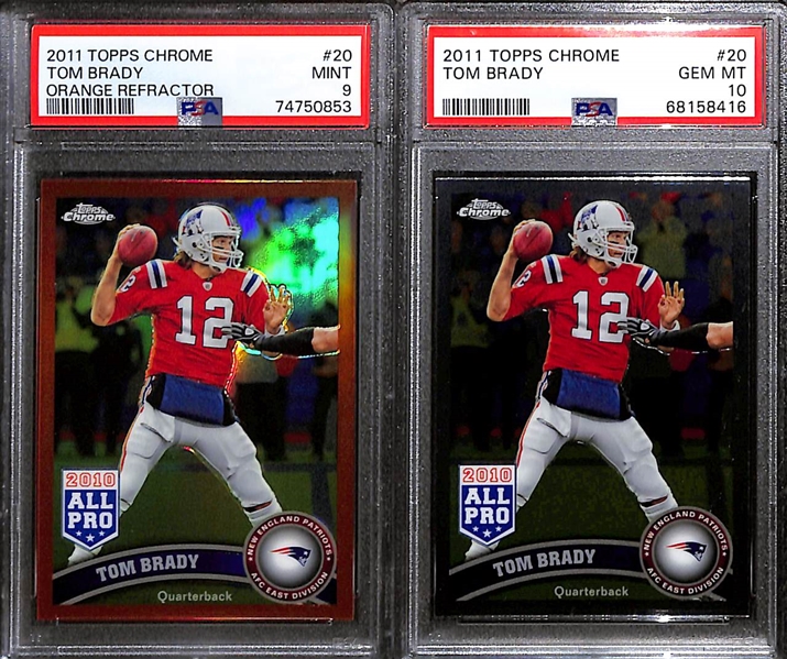 Lot of (7) Graded 2011 Tom Brady Cards w. Topps Chrome Orange Refractor PSA 9 & Topps Chrome PSA 10