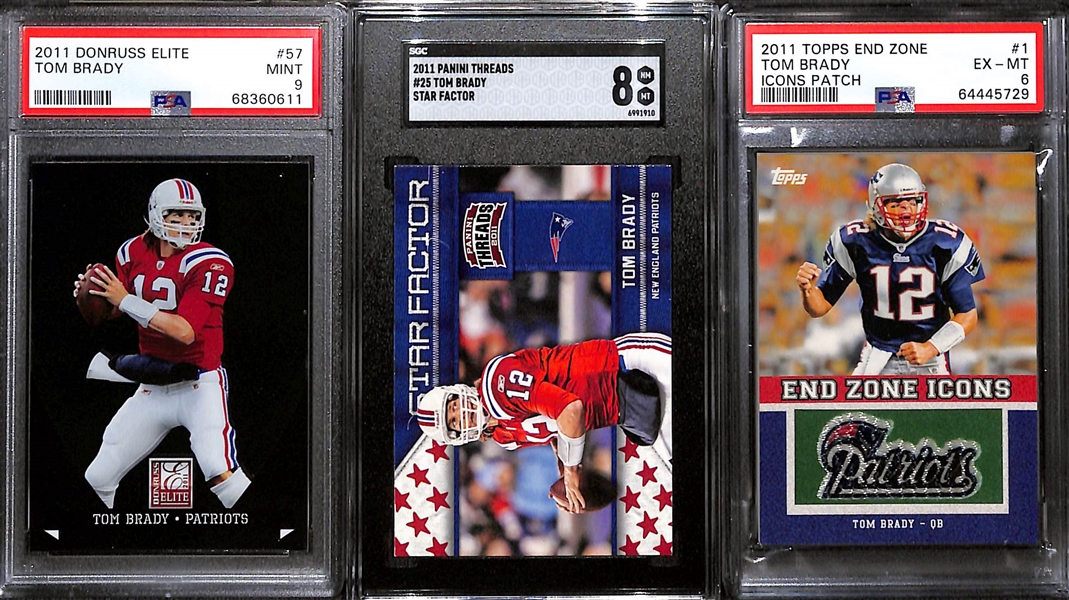 Lot of (7) Graded 2011 Tom Brady Cards w. Topps Chrome Orange Refractor PSA 9 & Topps Chrome PSA 10