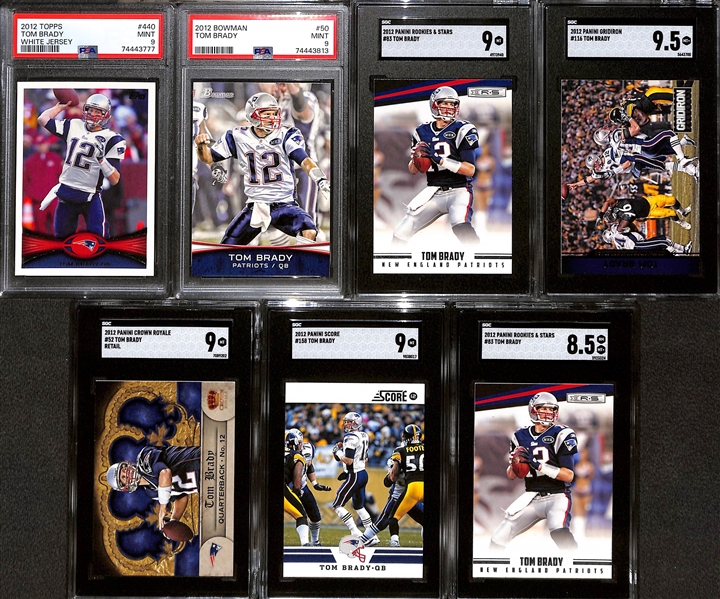 Lot of (7) Graded 2012 Tom Brady Cards w. Topps White Jersey PSA 9 & Bowman PSA 9