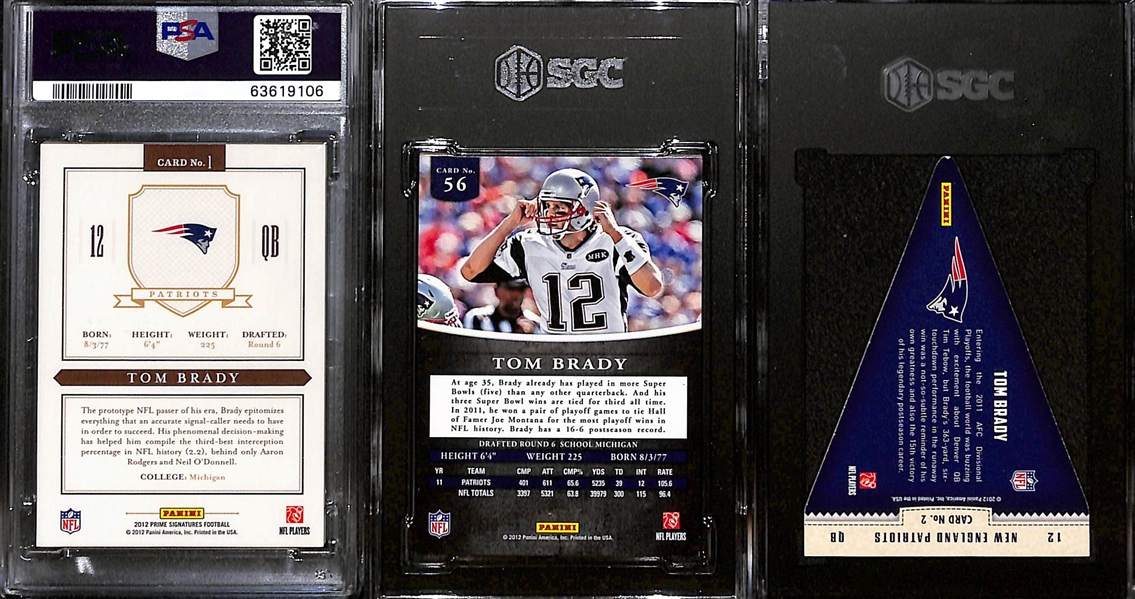 Lot of (3) Graded 2021 Tom Brady Cards w. Panini Prime Signatures (#/499) PSA 7. 