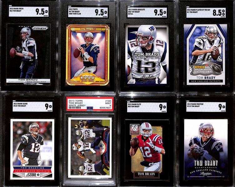 Lot of (8) Graded 2013 Tom Brady Cards w. Panini Prizm SGC 9.5 & Topps 4000 Yard Club SGC 9.5