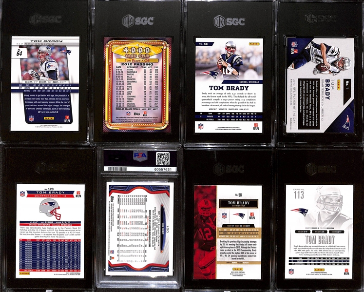 Lot of (8) Graded 2013 Tom Brady Cards w. Panini Prizm SGC 9.5 & Topps 4000 Yard Club SGC 9.5