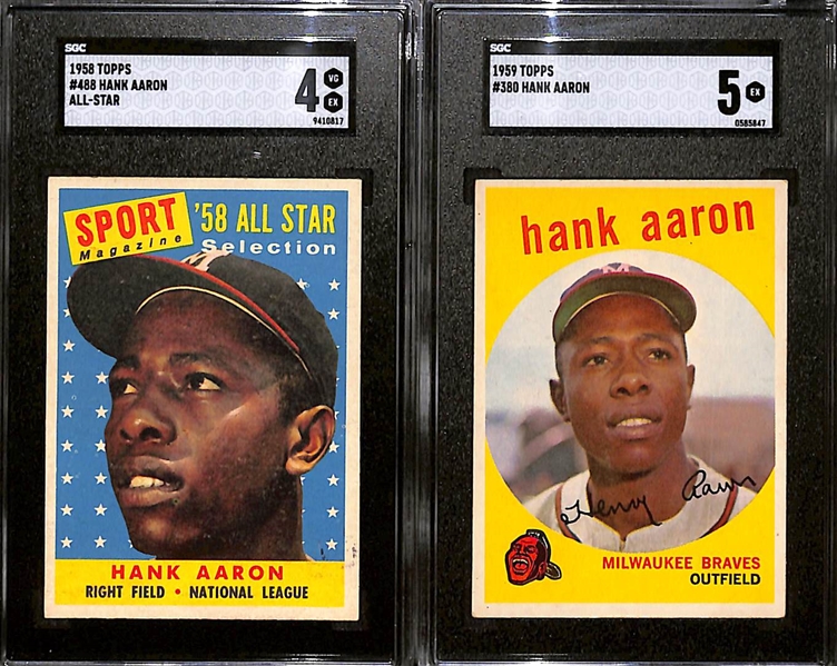 Hank Aaron Lot - 1958 Topps #488 All-Star (SGC 4) & 1959 Topps #380 (SGC 5)