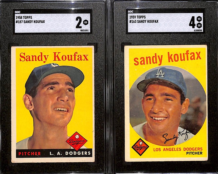 Sandy Koufax Lot - 1958 Topps #187 (SGC 2) & 1959 Topps #163 (SGC 4)