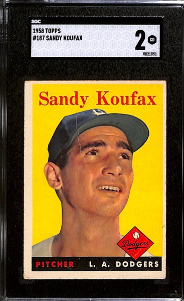 Sandy Koufax Lot - 1958 Topps #187 (SGC 2) & 1959 Topps #163 (SGC 4)