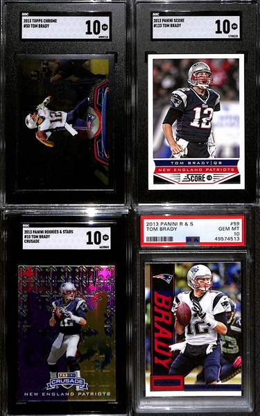 Lot of (4) Gem Mint Graded 2013 Tom Brady Cards w. Topps Chrome SGC 10