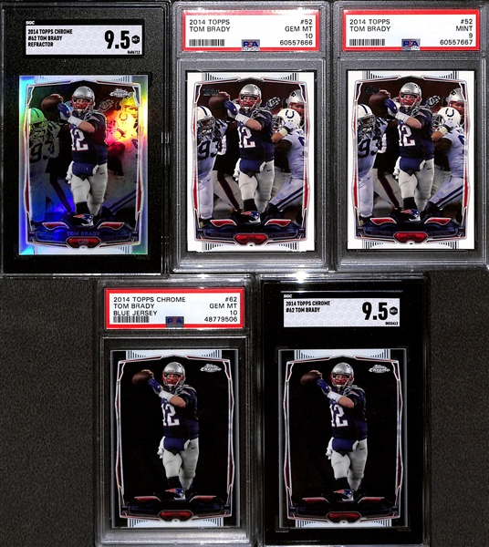 Lot of (5) Graded 2014 Tom Brady Cards w. Topps Chrome Refractor SGC 9.5