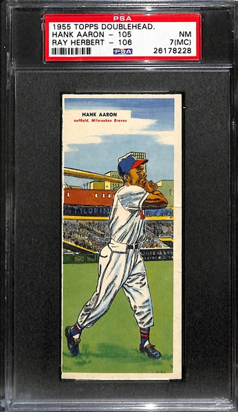 High Quality 1955 Topps Doubleheader Hank Aaron #105/106 Rookie Card w. Ray Herbert Graded PSA 7(MC)