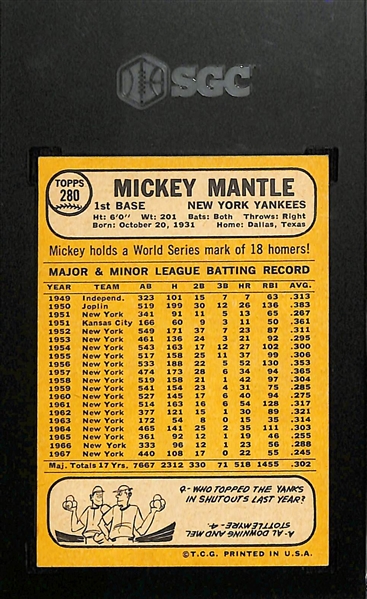 1968 Topps Mickey Mantle #200 Graded SGC 3.5