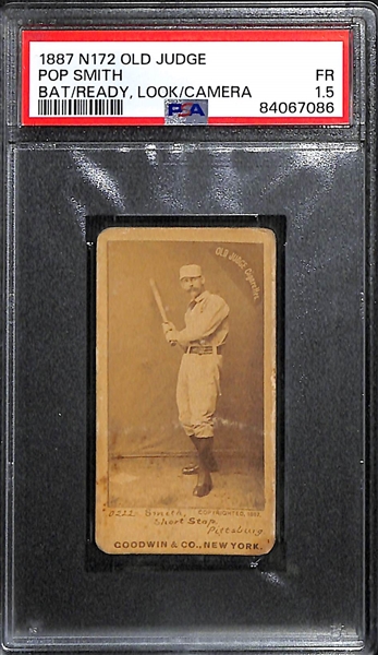 1887 N172 Old Judge Pop Smith - Bat at Ready/Looking at Camera Graded PSA 1.5 (Only 2 Graded Higher) - Canadian Baseball HOF