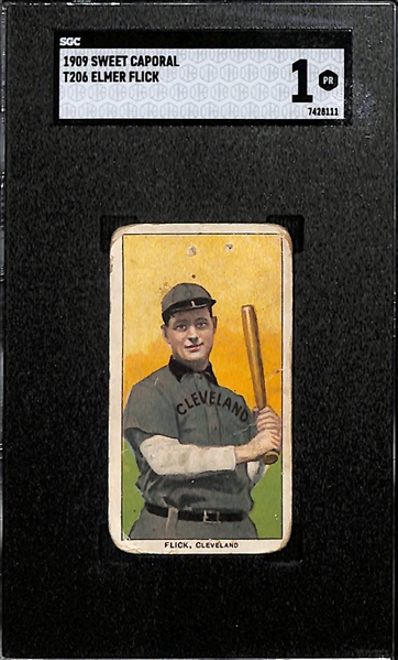 1909-11 T206 Sweet Caporal Elmer Flick (HOF) Graded SGC 1 - Cleveland Naps (Indians)