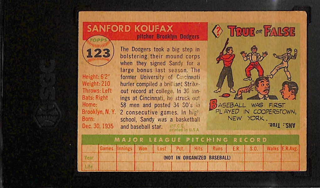 1955 Topps Sandy Koufax Rookie Card #123 Graded SGC 2