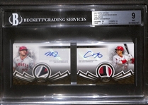 2023 Topps Tier 1 Mike Trout & Shohei Ohtani Dual Autograph / Patch Booklet Card #ed 1/1, Graded Beckett BGS 9!
