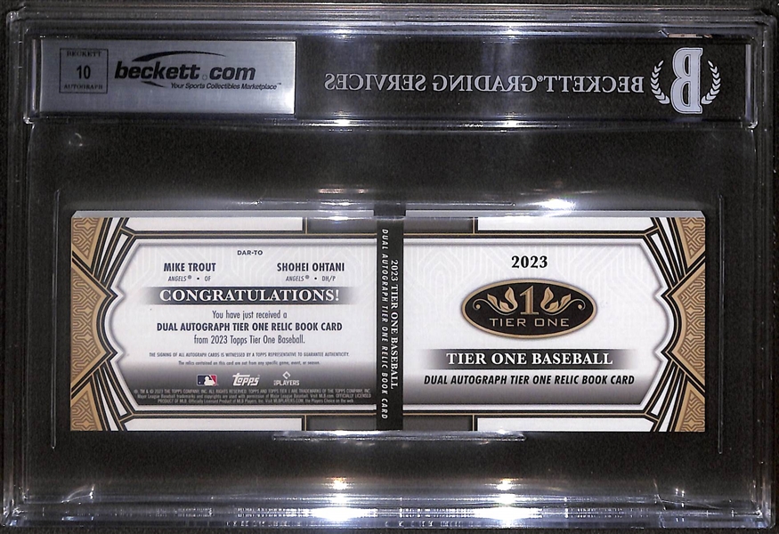 2023 Topps Tier 1 Mike Trout & Shohei Ohtani Dual Autograph / Patch Booklet Card #ed 1/1, Graded Beckett BGS 9!