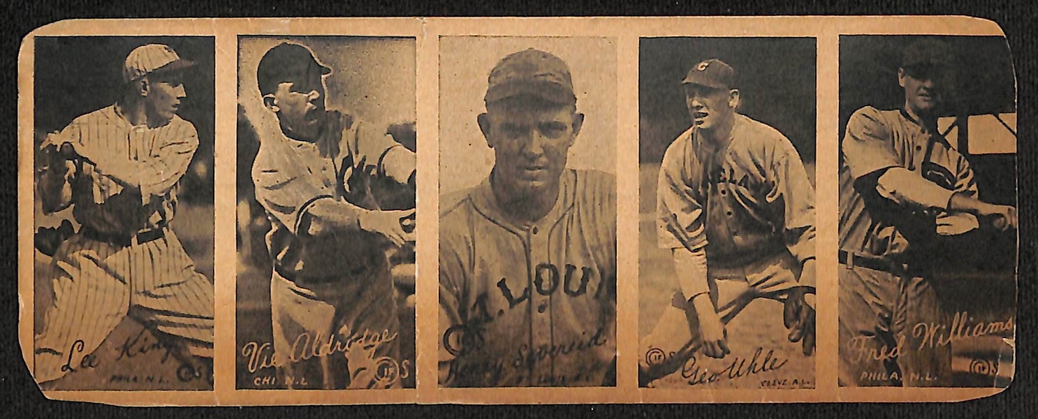 Rare Uncut Strip of (5) 1923 W572 Cards w. Lee King, Vic Aldridge, George Uhle, Hank Severeid, & Fred Williams