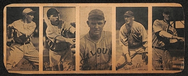 Rare Uncut Strip of (5) 1923 W572 Cards w. Lee King, Vic Aldridge, George Uhle, Hank Severeid, & Fred Williams