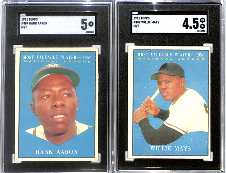 1961 Topps MVP Lot - Willie Mays (SGC 4.5) & Hank Aaron (SGC 5)