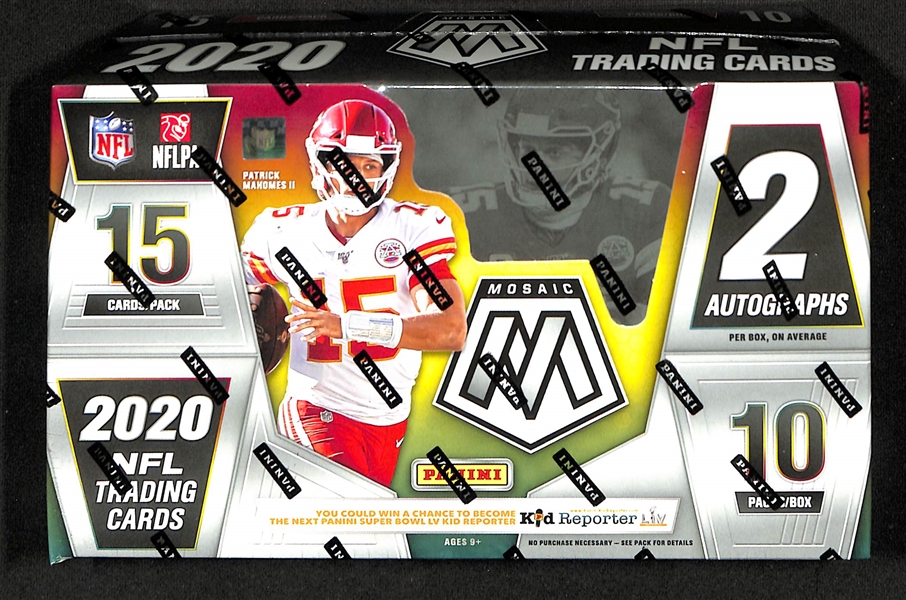 2020 Panini Mosaic Football Sealed Hobby Box with 2 Autographs (Burrow, Hurts, Herbert, Tagovailoa, Jefferson Rookie Year)