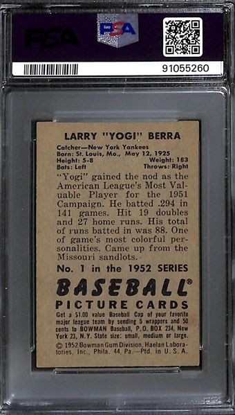 1952 Bowman Yogi Berra #1 PSA 5