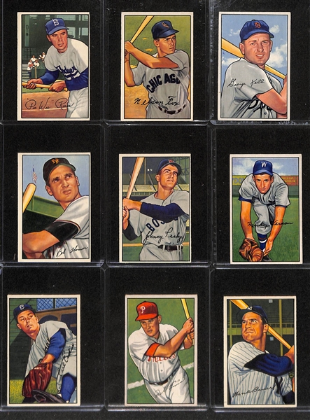 Over 140 Different Mostly High-Quality 1952 Bowman Cards w. Pee Wee Reese, Nellie Fox, George Kell, Kiner, Roberts, Minoso, and more!