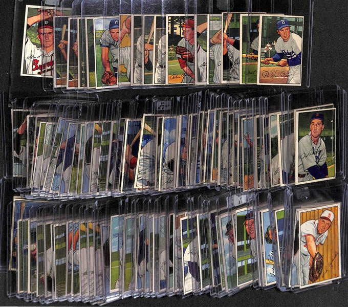 Over (100) 1952 Bowman Baseball Cards w. Reese, Rizzuto, Stengel, Roberts, Minoso,  and more!