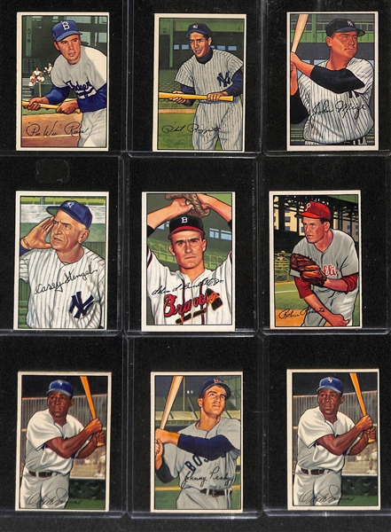 Over (100) 1952 Bowman Baseball Cards w. Reese, Rizzuto, Stengel, Roberts, Minoso,  and more!