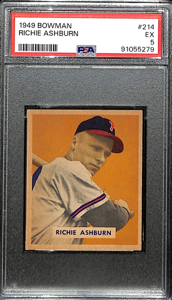 1949 Bowman Richie Ashburn Rookie Card  #214 Graded PSA 5