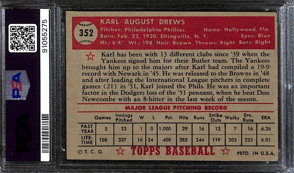 1952 Topps Karl Drews #352 PSA 5 - High Number Short Print!