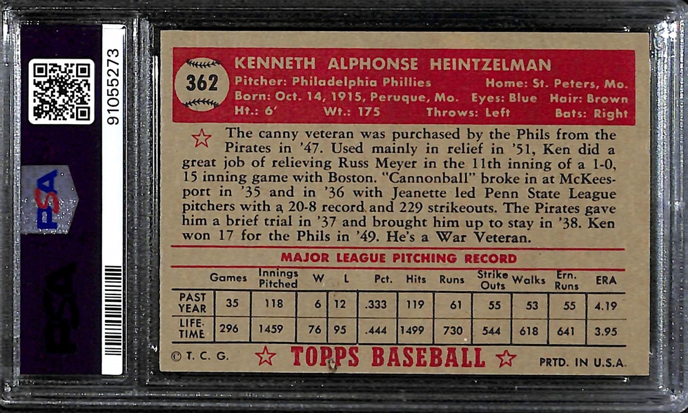 1952 Topps Ken Heintzelman #362 PSA 7.5 - High Number SP!