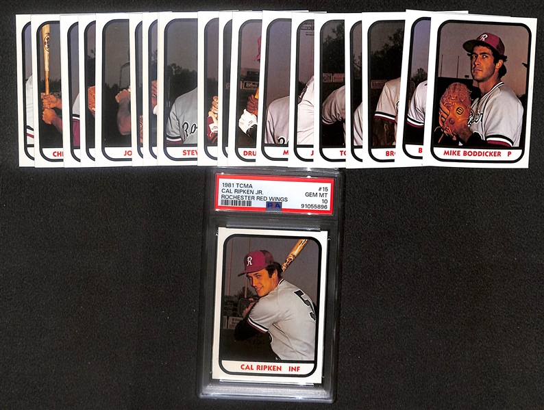 1981 TCMA Rochester Red Wings Complete Minor League Team Set w/ Cal Ripken Jr. Pre-Rookie Card Graded PSA 10