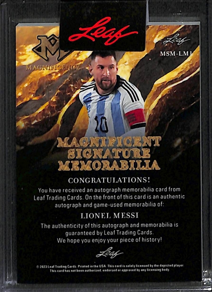 2023 Leaf Magnificence Lionel Messi Logo Patch Autographs numbered 1/1