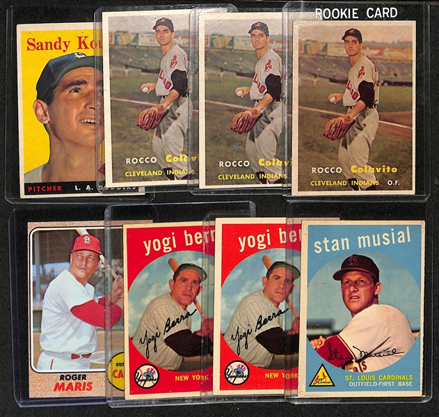  Lot of (8) 1957-1968 Topps Superstar Baseball Cards with (3) 1957 Rocky Colavito Rookie Cards