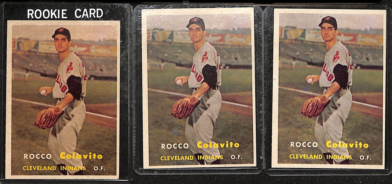  Lot of (8) 1957-1968 Topps Superstar Baseball Cards with (3) 1957 Rocky Colavito Rookie Cards