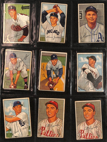 Lot of (99) 1952-1956 Wheaties/Bowman/Topps Baseball Cards with (2) 1952 Wheaties Bob Feller Cards