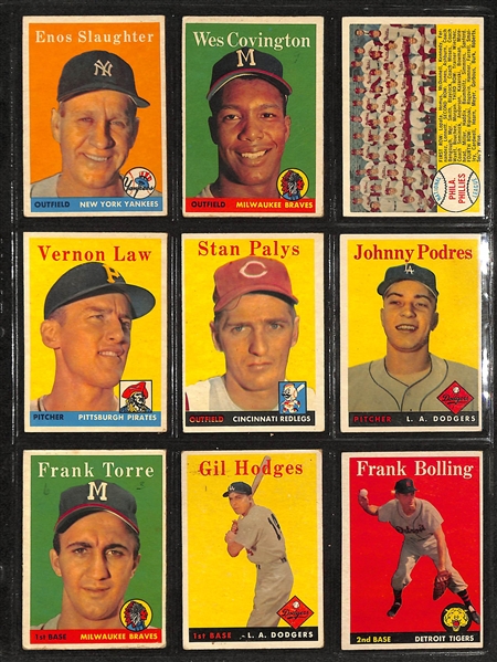 Lot of (250+) 1958-1959 Topps Baseball Cards with 1958 & (2) 1959 Enos Slaughter Cards