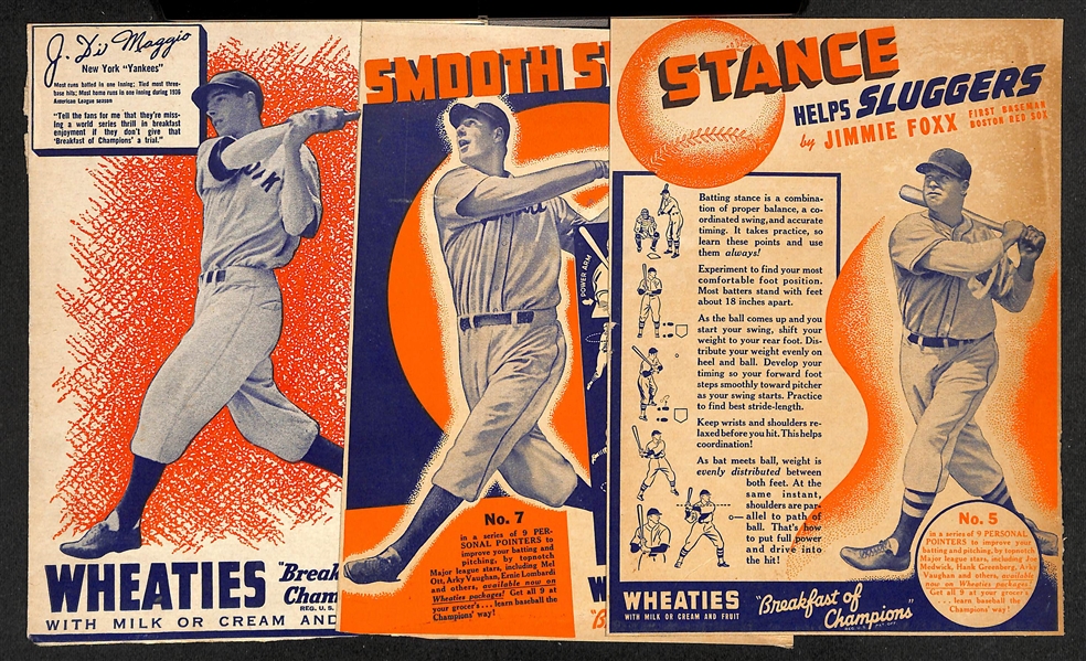  Lot of (3) 1937 & 1939 Wheaties Hand Cut Cereal Cards w. 1937 Series 8 Joe DiMaggio