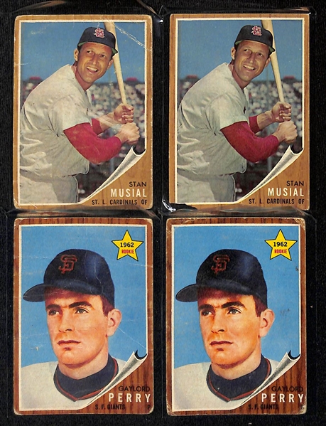  Lot of Approx (350) 1962 Topps Baseball Cards Numbered 1-300 w. (2) Stan Musial & Sandy Koufax