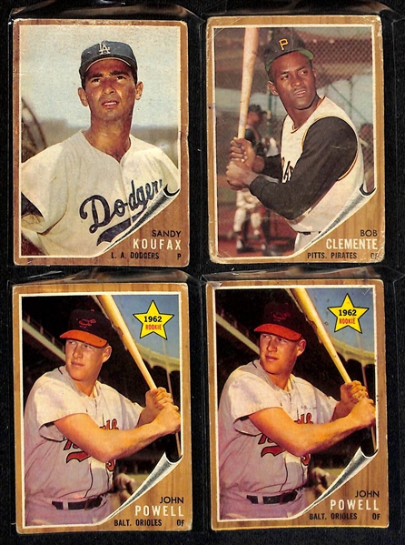  Lot of Approx (350) 1962 Topps Baseball Cards Numbered 1-300 w. (2) Stan Musial & Sandy Koufax