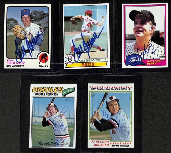 Lot of (12) Signed Hall of Fame Baseball Cards including 1973 Topps Tom Seaver, 1979 Topps Tom Seaver, (4) Tony Dorsett, and more! (Beckett BAS Reviewed)