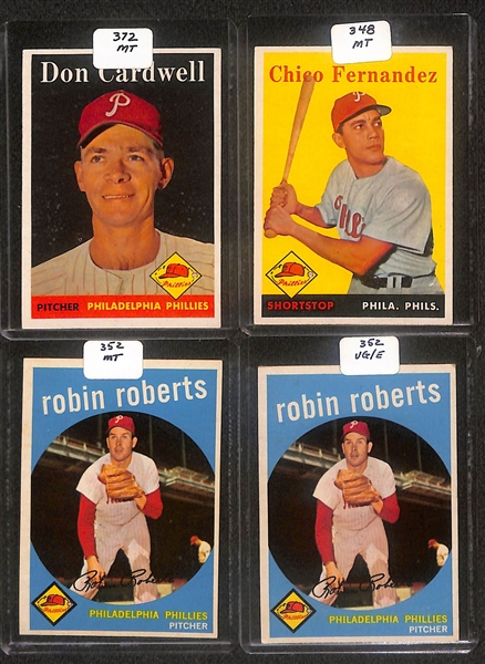 Lot of (89) High Quality 1959 Phillies Baseball Cards w. Ashburn, Ashburn/Mays, Roberts, & Anderson