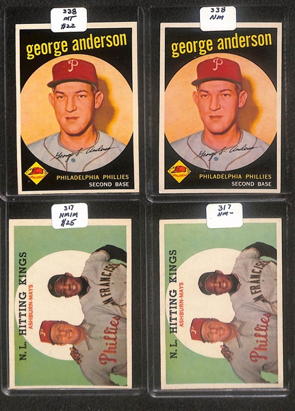 Lot of (89) High Quality 1959 Phillies Baseball Cards w. Ashburn, Ashburn/Mays, Roberts, & Anderson