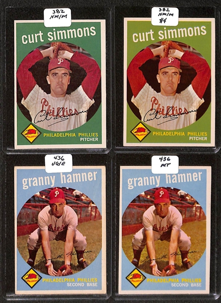 Lot of (89) High Quality 1959 Phillies Baseball Cards w. Ashburn, Ashburn/Mays, Roberts, & Anderson