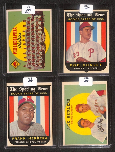 Lot of (89) High Quality 1959 Phillies Baseball Cards w. Ashburn, Ashburn/Mays, Roberts, & Anderson