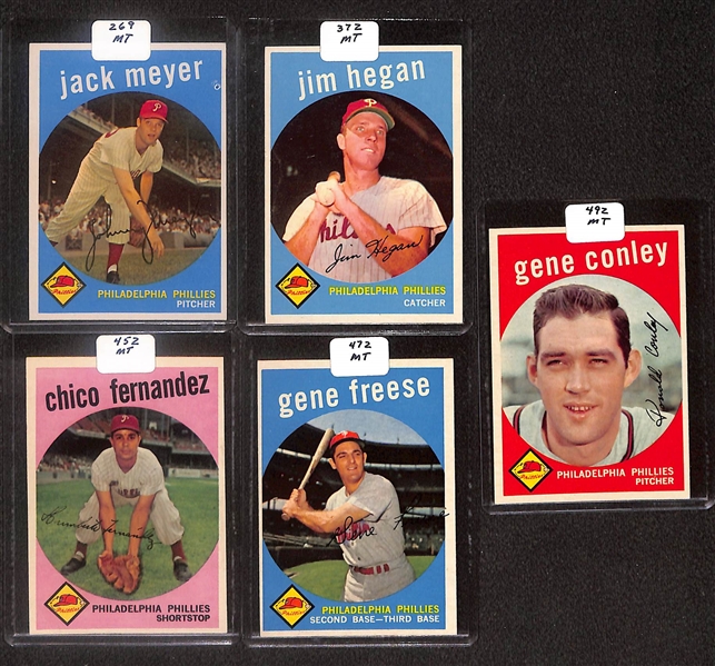 Lot of (89) High Quality 1959 Phillies Baseball Cards w. Ashburn, Ashburn/Mays, Roberts, & Anderson