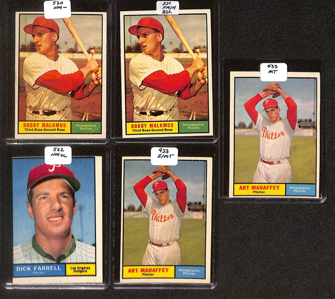 Lot of (96) High Quality 1960-1961 Phillies Baseball Cards w. Roberts, Green, & Mauch