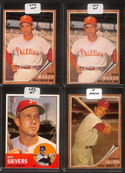 Lot of (98) High Quality 1962-1963 Phillies Baseball Cards w. Mauch, Rookies, & Sievers