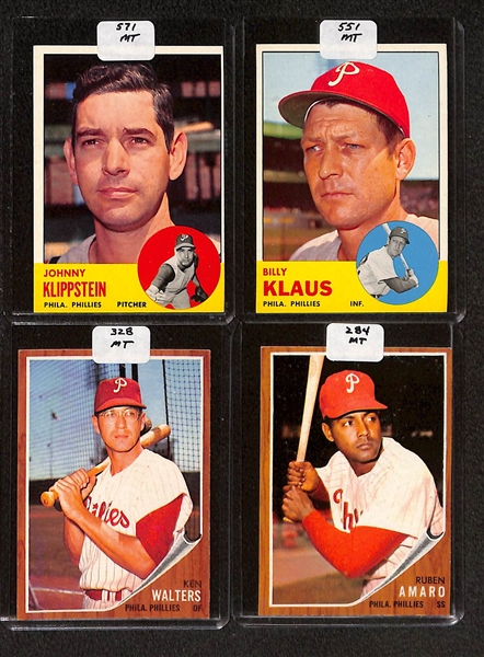 Lot of (98) High Quality 1962-1963 Phillies Baseball Cards w. Mauch, Rookies, & Sievers