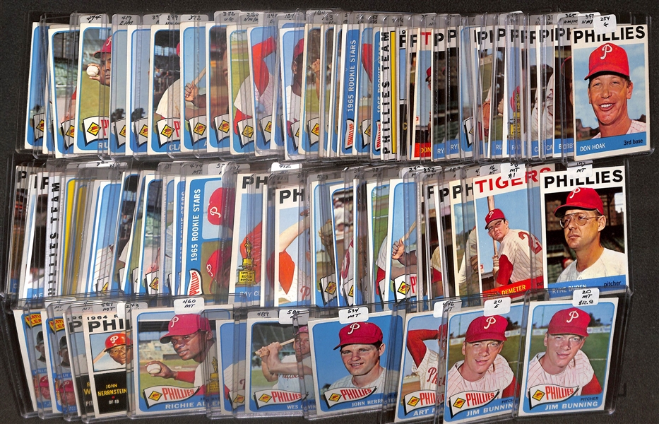 Lot of (84) High Quality 1964-1965 High Quality 1964-1965 Phillies Baseball Cards w. Bunning, Dick Allen RC, & Rick Wise RC